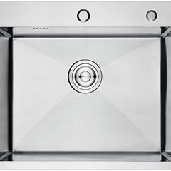 Topmount Kitchen Utility Sink, 55 x 45cm, Stainless Steel Kitchen Sink Drop in, Single Bowl Outdoor Campervan Composite Sink with Drain Fittings, Soap Disp. Hole, Silver