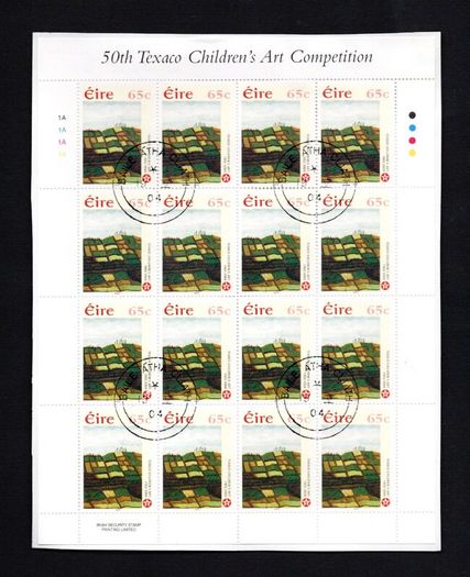 2004 Ireland Celebrating 50 Years of Children's Art (1955-2004) Commemorative Stamps Sheetlet Plate 1A1A1A1A Fine CDS Used with Dublin cancel of 30th June 2004 (First day of issued) on envelope extract