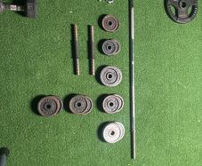 Bar, dumbbell grips and plates