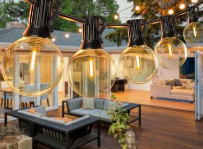 Festoon Lights Outdoor 100FT, G40 LED String Lights Mains Powered with 50+2 Plastic Bulbs,Waterproof Connectable Outdoor String Llights for Garden,Porch, Backyard,Bistro (FREE POSTAGE)