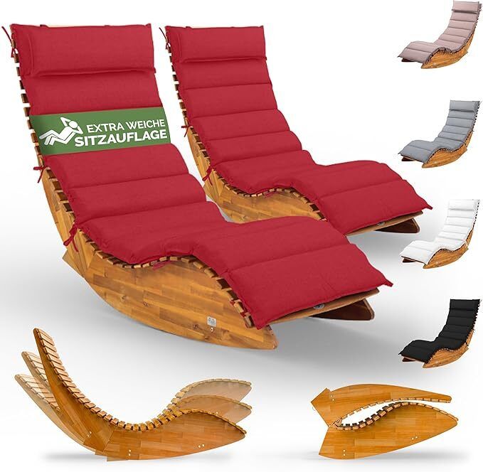 2 x Sun Lounger with Cushion for 2 People,oad Capacity, FSC Certified Swing Lounger Set for Balcony, 195 x 60 cm