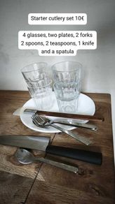 Starter kitchen set - glasses, plates and cutlery