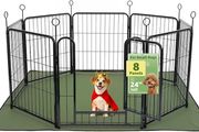 Dog Pen Indoor, 8 Panel Puppy Play Pen with Bottom Mat, High 60cm Heavy Duty Dog Play Pen, Pet Playpen for Puppies, Cats, Rabbits and Other Animals (Black)