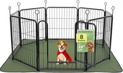 Dog Pen Indoor, 8 Panel Puppy Play Pen with Bottom Mat, High 60cm Heavy Duty Dog Play Pen, Pet Playpen for Puppies, Cats, Rabbits and Other Animals (Black)