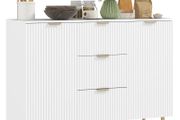 2-Door Sideboard with 3 Drawers and Adjustable Shelves - White
