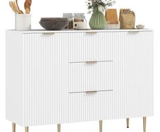 2-Door Sideboard with 3 Drawers and Adjustable Shelves - White