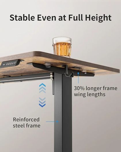 Electric Standing Desk 120 x 60 cm, Height Adjustable Sit Stand Desk with Memory Presets, Home Office Computer Desk, Black Frame with Vintage Brown Top