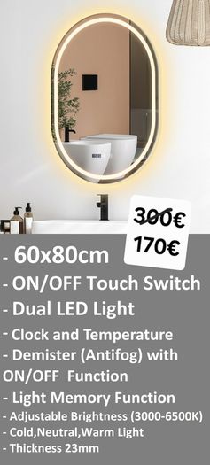 LED Bathroom Mirrors Speakers Demister Antifog Weather Station Clock Dual LED Sensor Touch