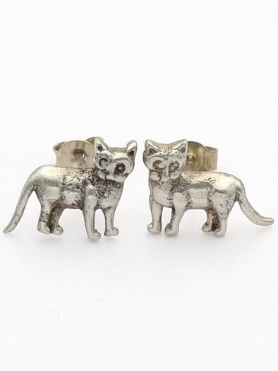 925 Vintage Sterling Silver Cats Stud Earrings
