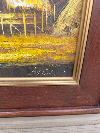 Original Signed Oil Painting Tropical Village Landscape Framed 35 x 46 cm