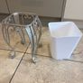 Silver metal square shape plant stand with matching white plastic pot Image 3