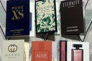 Selection of luxury perfume samples, paco rabanne pure XS, Gucci guilty, Gucci bloom, Calvin Klein eternity, boss alive, narciso Rodriguez new
