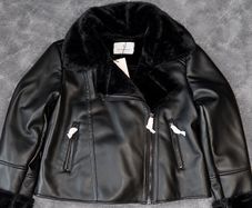 Stradivarius Black Faux Leather Moto Aviator Jacket Size M New with Tags