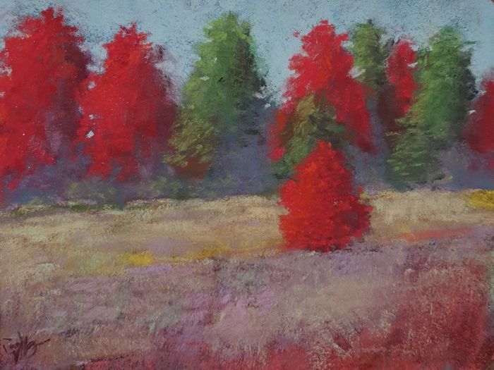 Autumn Landscape Scene in soft pastel