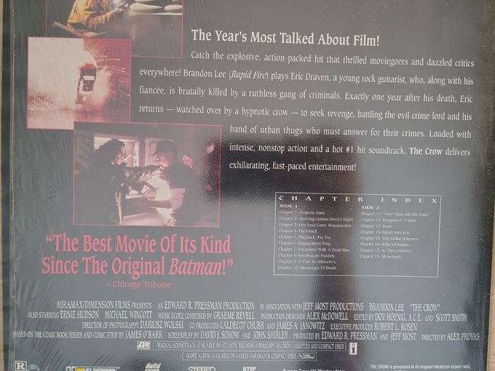 Laserdisc - The Crow (1994) NTSC Widescreen Brandon Lee EX+ OUT OF PRINT