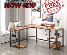 NEW SALE | Computer desk, L-shaped Corner Desk with 2-Layer Storage,Large PC Laptop Table with Monitor Stand