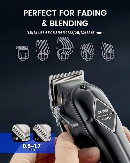 Hair Clippers for Men - Cordless Professional Barber Clipper Hair Cutting Kit with 15 Guide Combs for Haircut, Trimming & Grooming