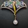 Art Nouveau Vintage Style Angel Lady Wings Fairy Pearl Brooch Pin Image 6