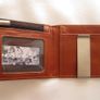Unisex Very Slim Black / Brown Bi-fold Wallet with metal notes bill holder Image 2