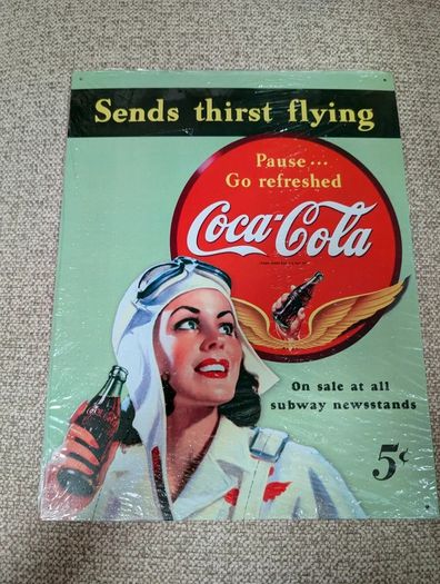 Vintage Coca-Cola Sends Thirst Flying Metal Sign