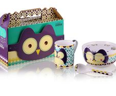 Children Breakfast Set Owl 4pc Porcelain