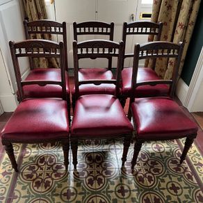 Six oak dining chairs set Victorian antique