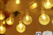 Fairy Lights Battery Operated 5M/20ft 50LEDs Crystal Ball Waterproof Globe String Lights Hanging Lights 8 Modes with Remote Control for Indoor Outdoor Bedroom Party Christmas Wedding Garden Decoration