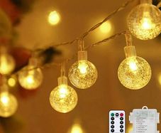 Fairy Lights Battery Operated 5M/20ft 50LEDs Crystal Ball Waterproof Globe String Lights Hanging Lights 8 Modes with Remote Control for Indoor Outdoor Bedroom Party Christmas Wedding Garden Decoration