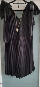 BOOHOO Night Heave Satin Tie Detail Shoulders Pleated Swing Dress Sz 12 - BNWT