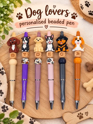 Personalised dog lover beaded pens