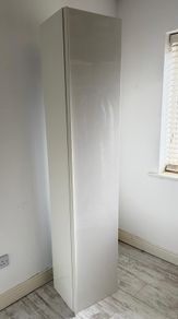 IKEA GODMORGON tall gloss white cabinet with glass shelves, 192cm