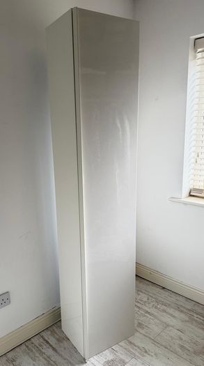 IKEA GODMORGON tall gloss white cabinet with glass shelves, 192cm