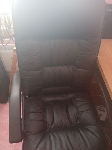 Leather chair and table with drawers