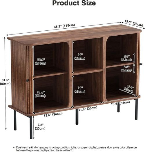 Sideboard Buffet Cabinet Storage with Sliding Door Cupboard, Walnut