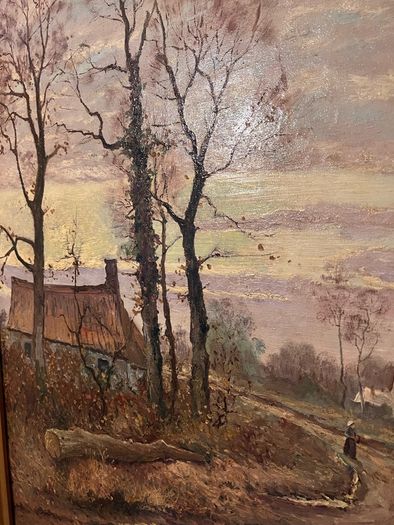 Large French oil painting in antique frame