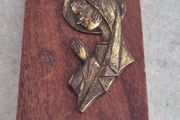 Very Small Holly Wood Plaque Of Fatima Desk Stand