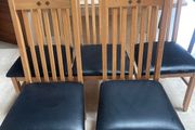 5 x Black Leather &amp; Wooden Kitchen Dining Chairs - Can Deliver