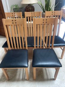 5 x Black Leather & Wooden Kitchen Dining Chairs - Can Deliver