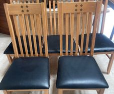 5 x Black Leather & Wooden Kitchen Dining Chairs - Can Deliver