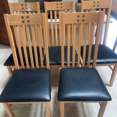 5 x Black Leather & Wooden Kitchen Dining Chairs - Can Deliver