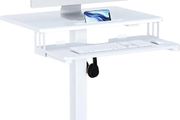 65 by 45cm Mobile Computer Workstation, Height Adjustable Laptop Stand 72 by 112cm, Portable Desk on Wheels, Compact White Study Desk, Movable Side Table, Small Standing Desk, Office Workstation