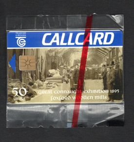 1995 Ireland 50 unit "The Great Connaught Exhibition" that can be visited at the Foxford Woollen Mills (Gemplus GEM1) Call Card Mint in Packaging. Telecom Eireann card number 1088.