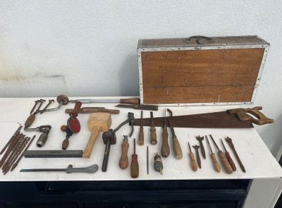 Antique 1950s Carpenters Toolbox & Full Tool Set