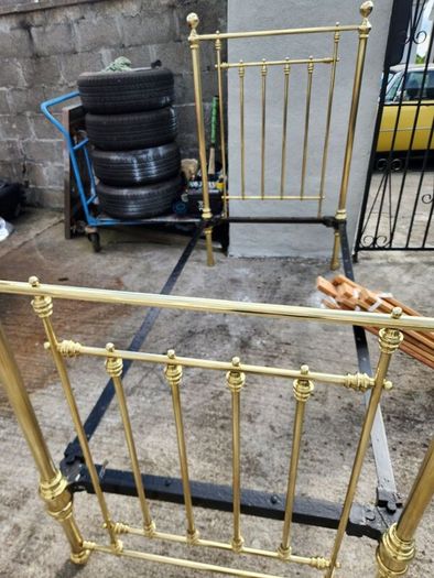 19th Cent three foot wide all brass bed . polished.