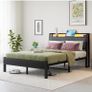 Double Bed Frame, 4FT6 Bed Frame Ergonomics Double with Charging Station and LED Lights, Heavy Duty Platform Full Bed with Fabric Storage Sloped Headboard, No Box Spring Needed, (Black) Image 10
