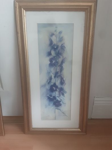 Pictures/(1) Purple Larkspur (2) Blue Larkspur .. Frame Sizes: 25" High x 13" Wide ..Heavily Reduced  Now Final Price Drop .. Both for 20.00euro