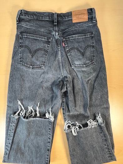 Levis Premium Ribcage Straight Ankle Womens Jeans W28 L25 Black Denim Button Fly