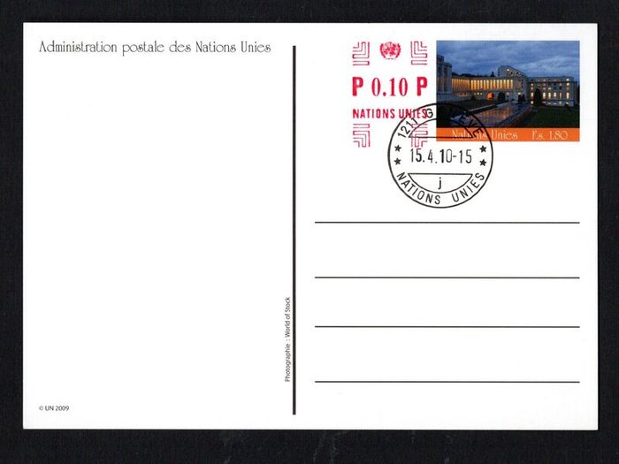 2009 United Nations Geneva (4) postcards showing View of the Office of the United Nations in Geneva both mint and used