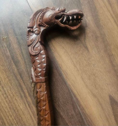 Hand-Carved Wooden Dragon Cane