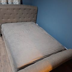 Grey fabric double bed frame only